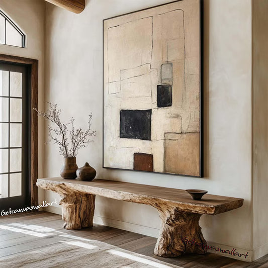 Wabi Sabi Wall Art Beige Abstract Minimalist Painting Neutral Minimalist Wall Art Framed Large Beige Texture Canvas Art Original Vintage Art